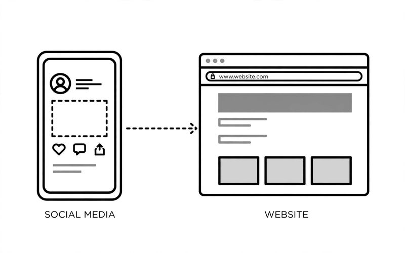 Ilustrasi ponsel dan browser untuk artikel Instagram vs website